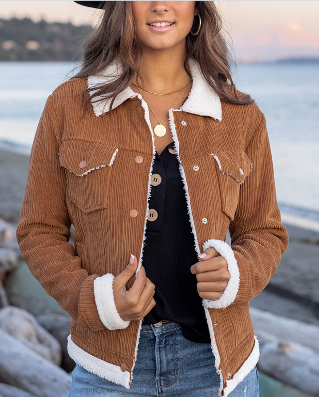 Grace Lace Sherpa Corded Jacket 3 Sisters Boutique